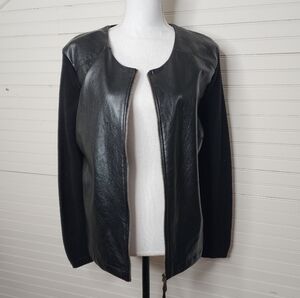 Kim Rogers Petite Knit Jacket Faux Leather Front Zip PXL